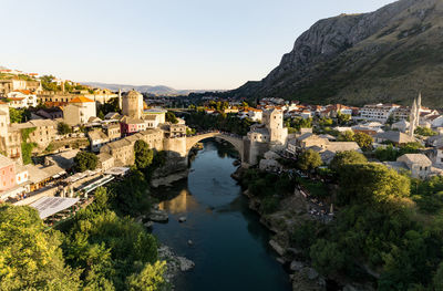 High angle view of stari grad over river in city