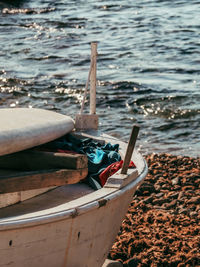 Boat moored on shore