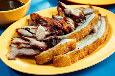 Close-up of food in plate on table