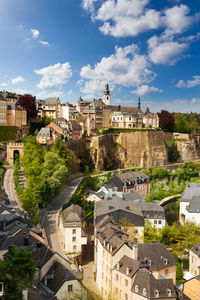 High angle view of townscape against sky