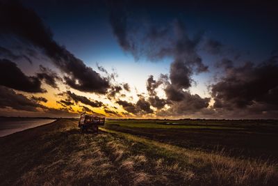 Scenic view of field against sky during sunset