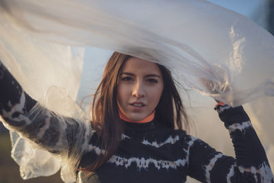 Portrait of woman in snow