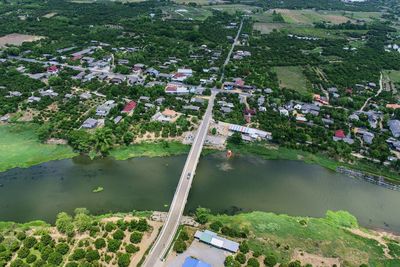 Hight angle view of aerial landscape and bridge over the river