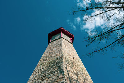 Low angle view of building against blue sky