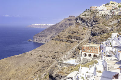 High angle view of buildings against sky