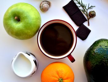 High angle view of apples on table