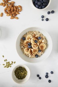 High angle view of breakfast served on table