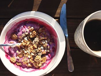 Directly above shot of breakfast on table