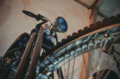 Low angle view of bicycle wheel