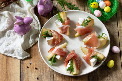 High angle view of salad in plate on table