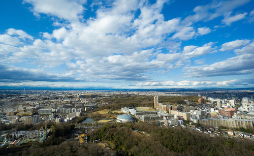 High angle view of townscape against sky