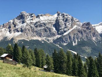 Scenic view of snowcapped mountains against clear sky