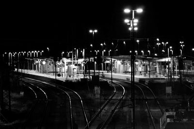 Railroad tracks at night