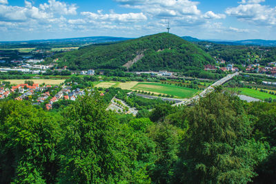 High angle view of townscape against sky