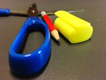 Close up of blue keys