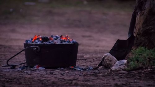 Fire pit on field