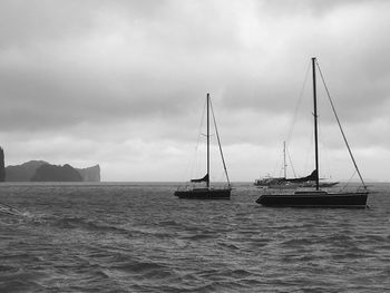 Sailboats sailing on sea against sky