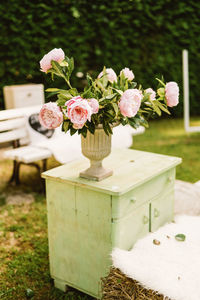 Close-up of flowering plant in vase on table