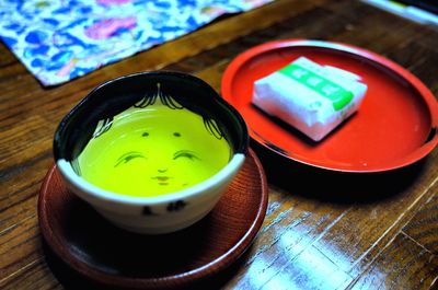 High angle view of tea on table