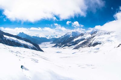 Scenic view of snowcapped mountains against sky