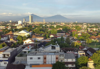 High angle view of townscape against sky