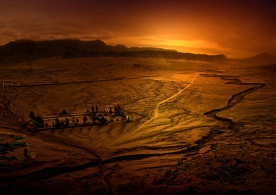 High angle view of beach during sunset