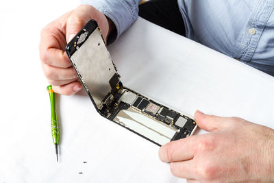 High angle view of person working