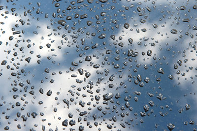 Full frame shot of raindrops on glass window