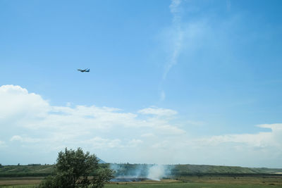 Low angle view of airplane flying in sky