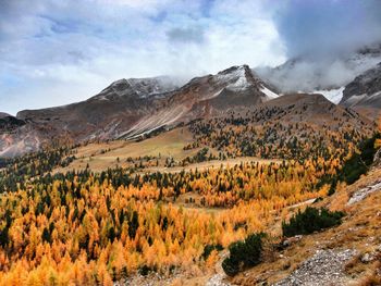 Scenic view of mountains against cloudy sky