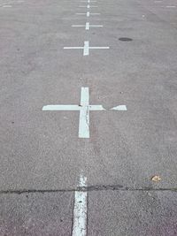 High angle view of road marking on street