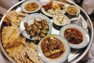 High angle view of food in plate on table