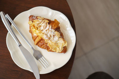 High angle view of food in plate on table