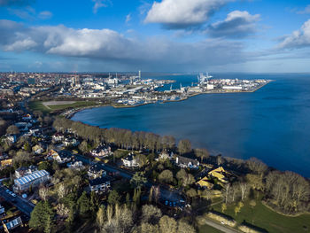 Aerial view at aarhus harbour, denmark