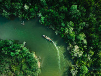 A fishing boat sailing on the river