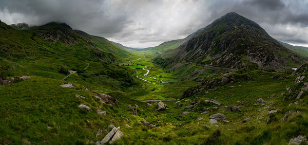 Scenic view of mountains against sky