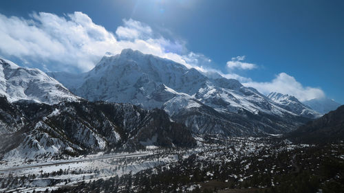 Scenic view of snowcapped mountains against sky