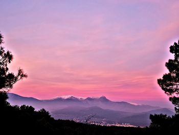 Scenic view of silhouette mountains against sky during sunset