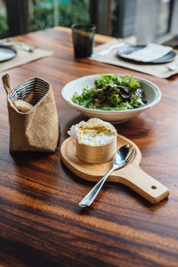 High angle view of breakfast on table