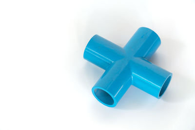 High angle view of blue toy on white background