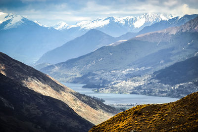 Scenic view of snowcapped mountains against sky