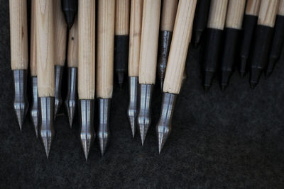 High angle view of arrows on table