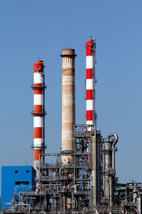 View of factory against clear blue sky