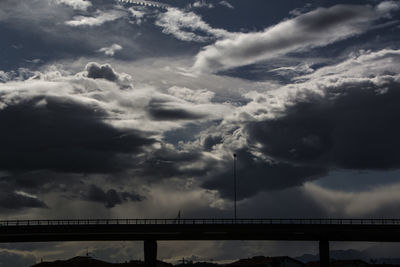 Low angle view of bridge against cloudy sky