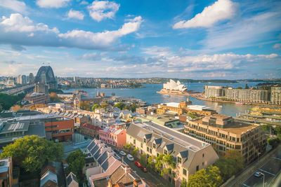 High angle view of buildings in city