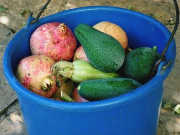 High angle view of fruits in basket