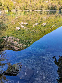 High angle view of lake by mountain