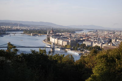 High angle view of illuminated cityscape against sky