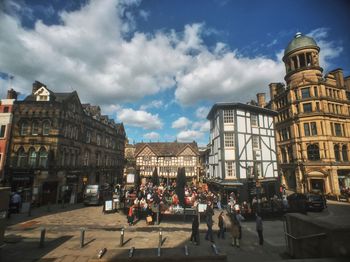 People walking on city street