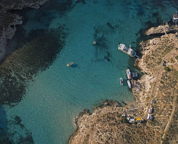 Aerial view of boats in sea